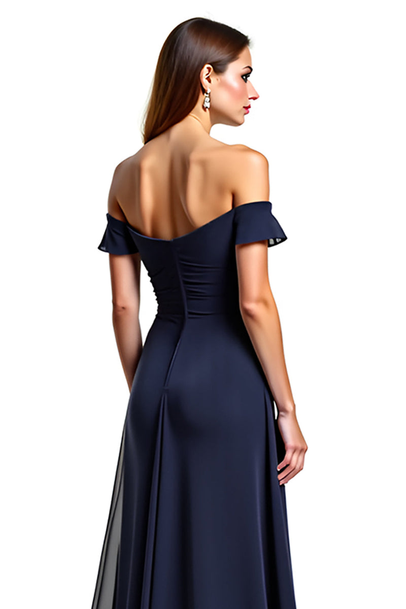 Load image into Gallery viewer, Navy A Line Sweetheart Long Chiffon Mother of the Bride Dress