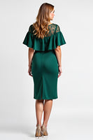 Load image into Gallery viewer, Dark Green Midi Boat Neck Ruffled Sleeve Mother of the Bride Dress with Lace