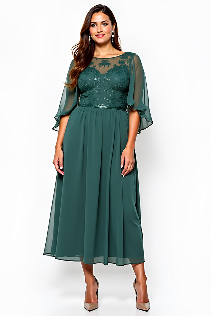 Load image into Gallery viewer, Dark Green A Line Chiffon Maxi Mother of the Bride Dress with Sequins