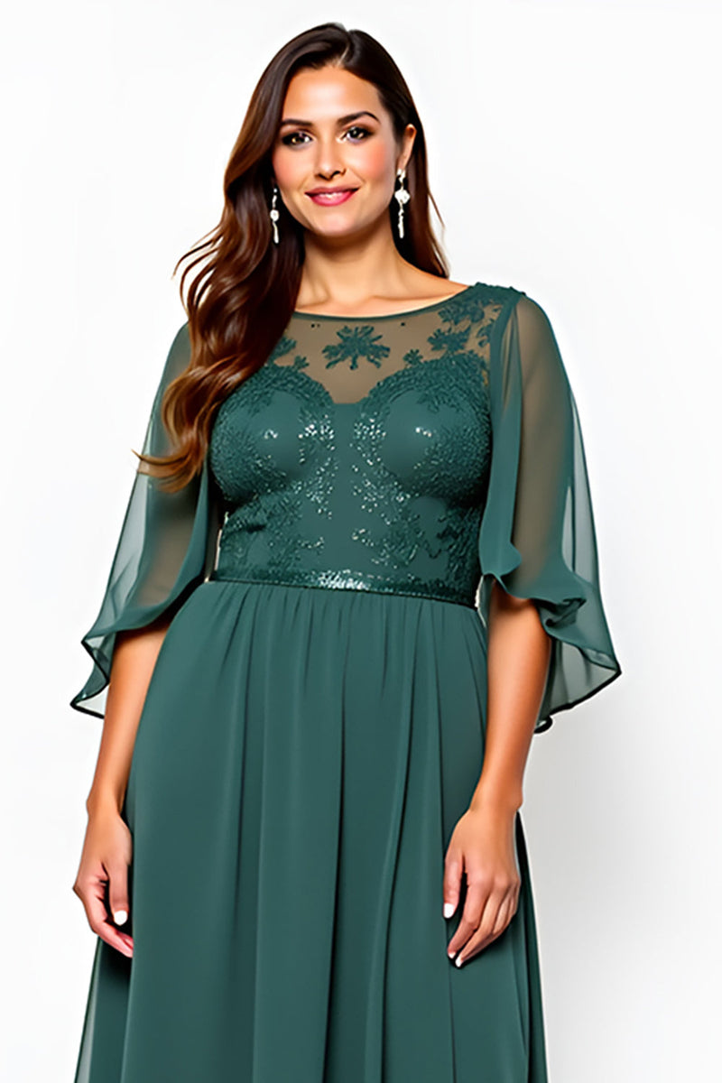 Load image into Gallery viewer, Dark Green A Line Chiffon Maxi Mother of the Bride Dress with Sequins