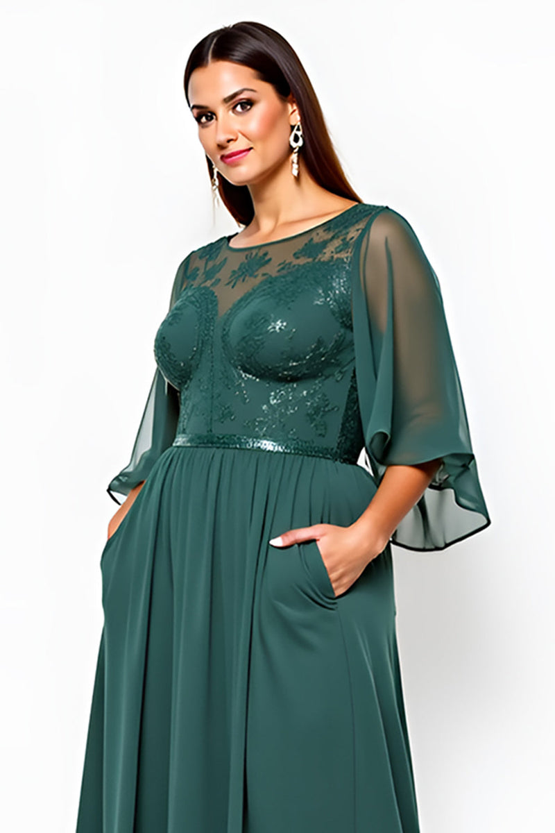 Load image into Gallery viewer, Dark Green A Line Chiffon Maxi Mother of the Bride Dress with Sequins