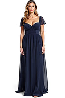 Load image into Gallery viewer, Navy Chiffon A Line Sweetheart Long Mother of the Bride Dress with Sleeves