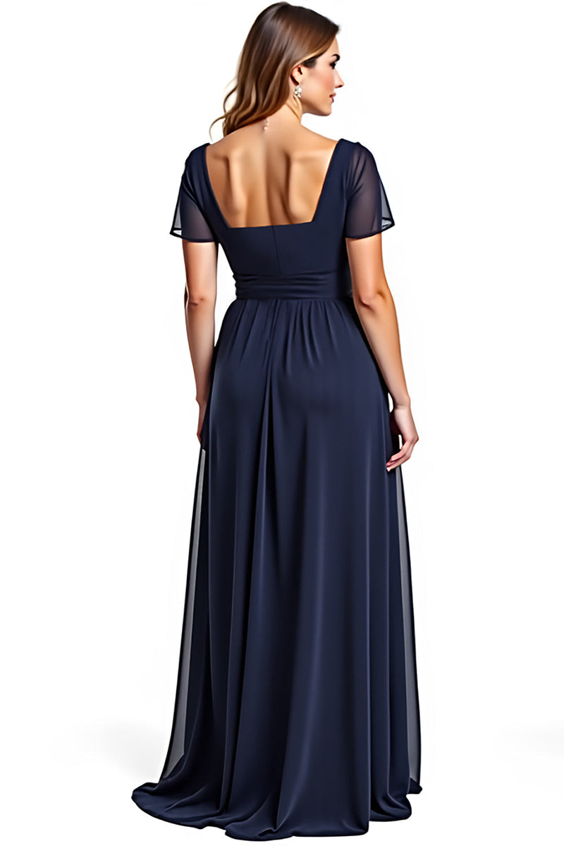Load image into Gallery viewer, Navy Chiffon A Line Sweetheart Long Mother of the Bride Dress with Sleeves