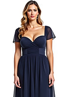 Load image into Gallery viewer, Navy Chiffon A Line Sweetheart Long Mother of the Bride Dress with Sleeves
