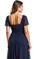 Load image into Gallery viewer, Navy Chiffon A Line Sweetheart Long Mother of the Bride Dress with Sleeves