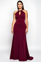 Load image into Gallery viewer, Burgundy Halter A Line Keyhole Long Chiffon Formal Dress