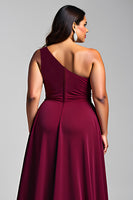 Load image into Gallery viewer, Burgundy One Shoulder A Line Long Chiffon Formal Dress with Beading