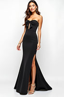 Load image into Gallery viewer, Black Mermaid Bow Keyhole Strapless Long Graduation Dress with Slit
