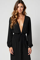 Load image into Gallery viewer, Black Deep V-Neck Long Formal Dress with Long Sleeves