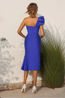 Load image into Gallery viewer, Royal Blue One Shoulder Satin Knee-Length Formal Dress