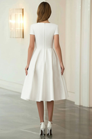 Load image into Gallery viewer, Ivory A Line Scoop Knee-Length Formal Dress with Short Sleeves
