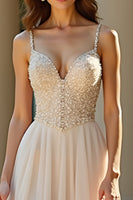 Load image into Gallery viewer, Sparkly Champagne Beaded A Line Maxi Prom Dress