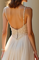 Load image into Gallery viewer, Sparkly Champagne Beaded A Line Maxi Prom Dress