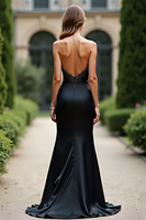 Load image into Gallery viewer, Black Sheath Strapless Satin Long Prom Dress with Beading