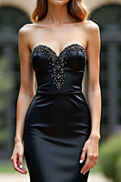 Load image into Gallery viewer, Black Sheath Strapless Satin Long Prom Dress with Beading