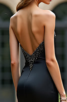 Load image into Gallery viewer, Black Sheath Strapless Satin Long Prom Dress with Beading