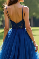 Load image into Gallery viewer, Navy Ball Gown Tulle Long Prom Dress with Lace