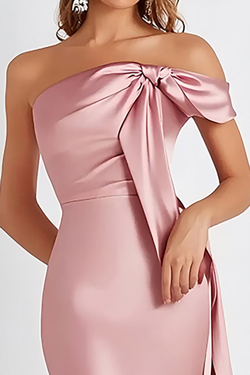 Load image into Gallery viewer, Pink Sheath One Shoulder Long Satin Formal Dress