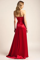 Load image into Gallery viewer, Satin Red Square Neck Backless Strapless Long Formal Dress
