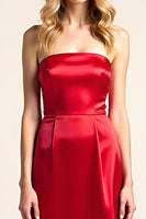 Load image into Gallery viewer, Satin Red Square Neck Backless Strapless Long Formal Dress