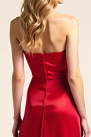 Load image into Gallery viewer, Satin Red Square Neck Backless Strapless Long Formal Dress