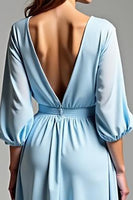 Load image into Gallery viewer, Sky Blue V-Neck Half Sleeves Long Formal Dress