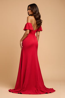 Sweetheart Red A Line Satin Long Formal Dress