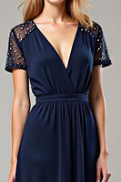 Load image into Gallery viewer, Deep V-Neck Navy Chiffon Long Formal Dress