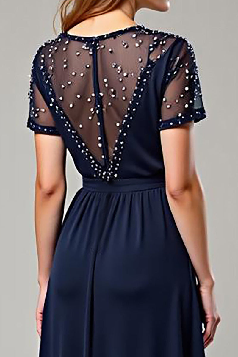 Load image into Gallery viewer, Deep V-Neck Navy Chiffon Long Formal Dress