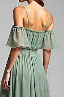Load image into Gallery viewer, A Line Dusty Sage Cold Shoulder Long Formal Dress