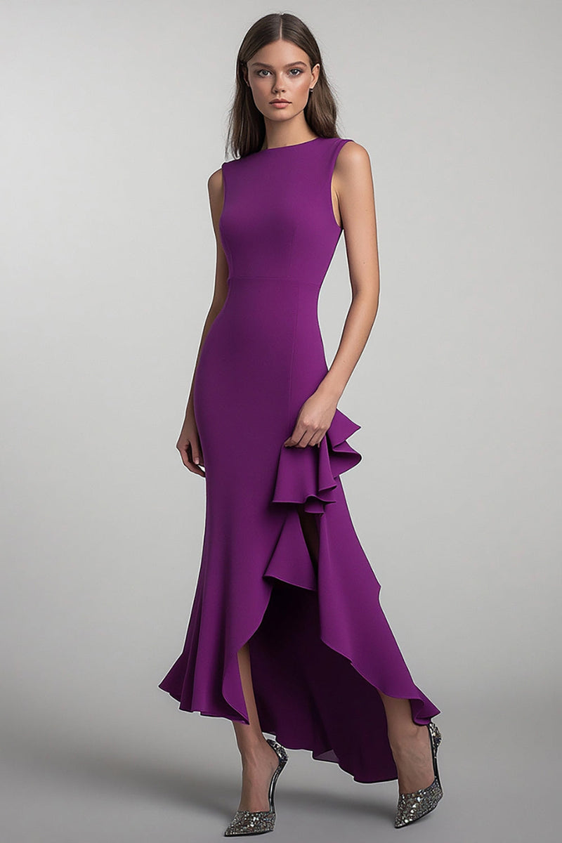 Load image into Gallery viewer, Round Neck Plum Sheath Long Formal Dress