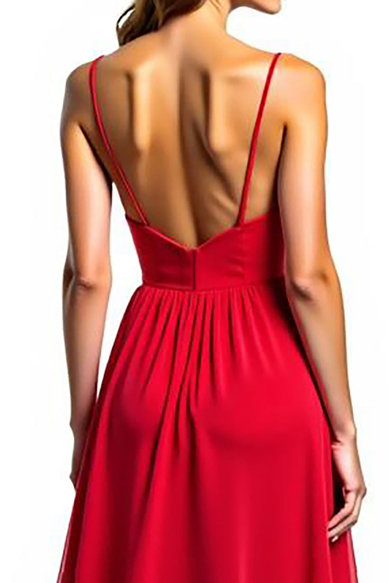 Load image into Gallery viewer, Spaghetti Straps Red Chiffon High-Low Formal Dress