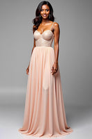 Load image into Gallery viewer, Champagne A Line Sweetheart Long Formal Dress
