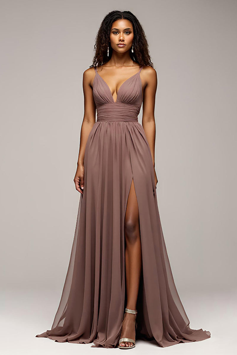 Load image into Gallery viewer, Chiffon Dusk Deep V-Neck Long Formal Dress with Slit
