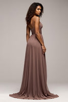 Load image into Gallery viewer, Chiffon Dusk Deep V-Neck Long Formal Dress with Slit