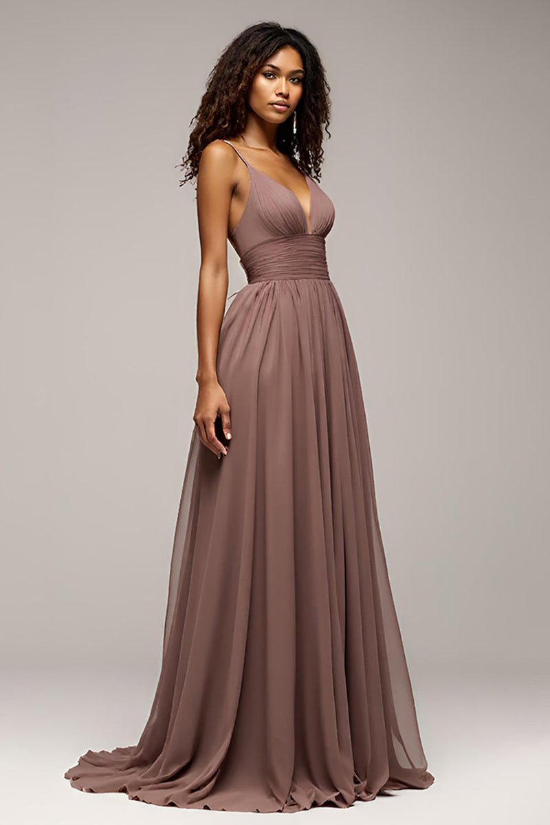 Load image into Gallery viewer, Chiffon Dusk Deep V-Neck Long Formal Dress with Slit