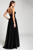 Load image into Gallery viewer, Sparkly Black A Line Long Formal Dress with Slit