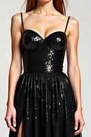 Load image into Gallery viewer, Sparkly Black A Line Long Formal Dress with Slit