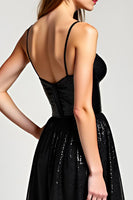 Load image into Gallery viewer, Sparkly Black A Line Long Formal Dress with Slit