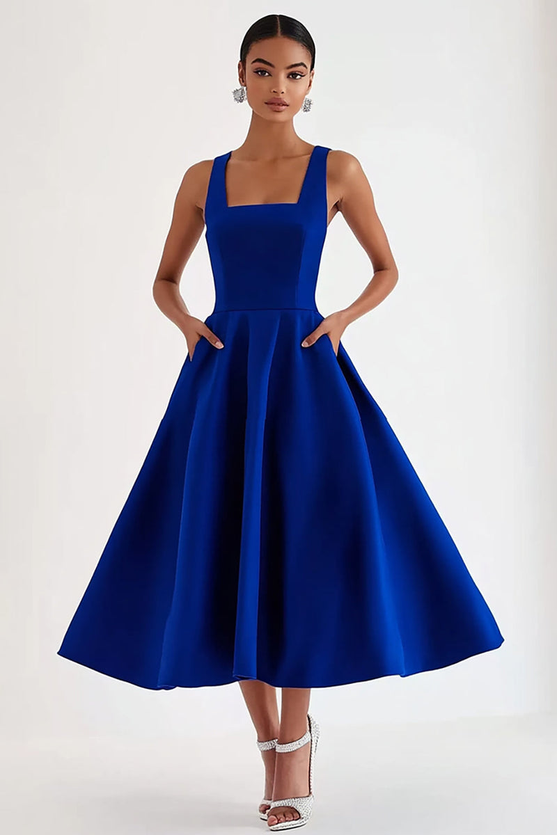 Load image into Gallery viewer, A Line Royal Blue Square Neck Long Formal Dress