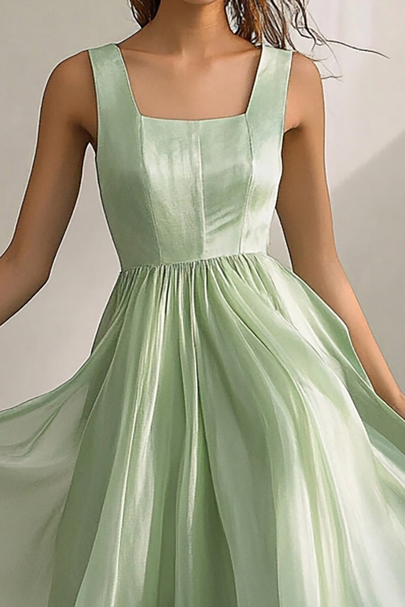 Load image into Gallery viewer, Square Neck Light Green A Line Long Formal Dress