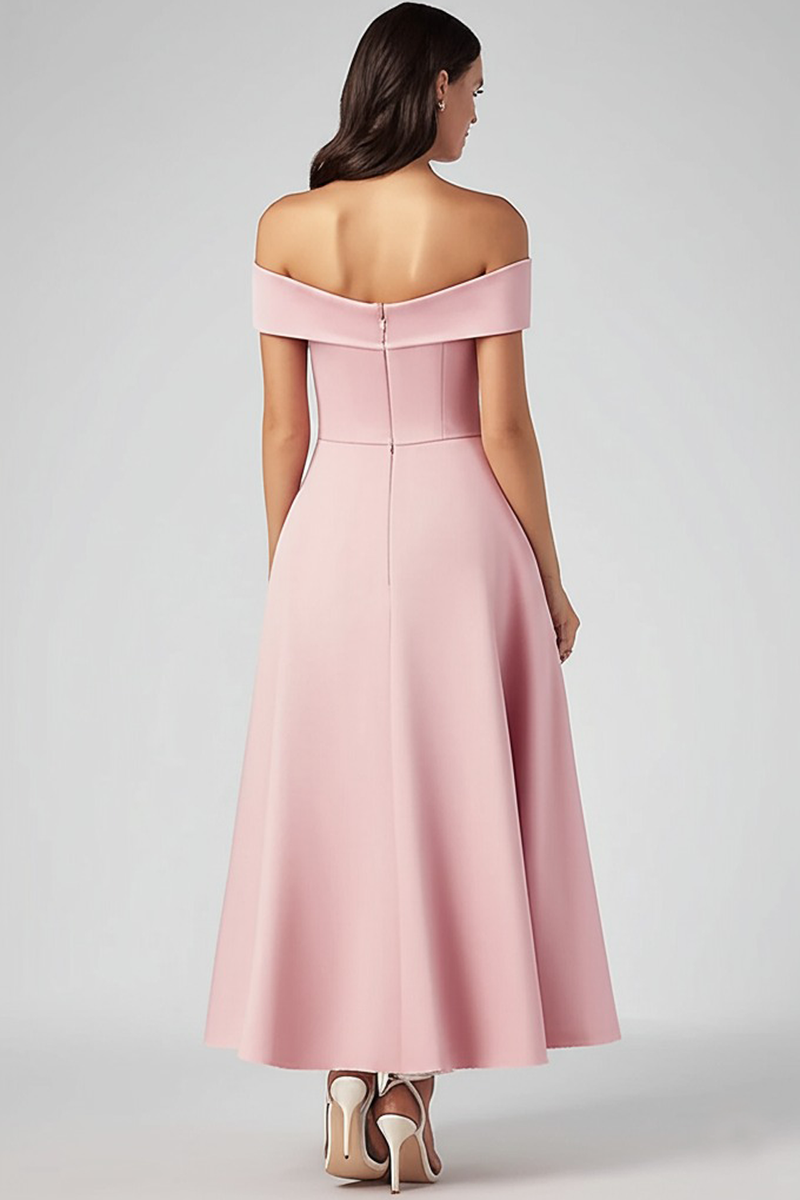 Load image into Gallery viewer, Off the Shoulder Pink A Line Long Formal Dress