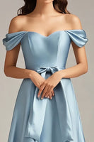 Load image into Gallery viewer, A Line Bowknot Sky Blue Satin Long Formal Dress