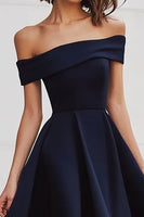 Load image into Gallery viewer, A Line Black Off the Shoulder Long Formal Dress with Slit