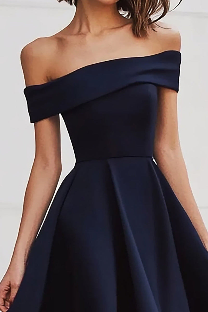 Load image into Gallery viewer, A Line Black Off the Shoulder Long Formal Dress with Slit