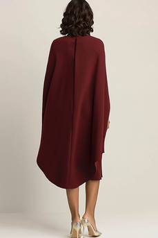 Queendancer UK Women Burgundy High Neck Long Formal Dress with Shawl Satin Sheath Wedding Guest Dress