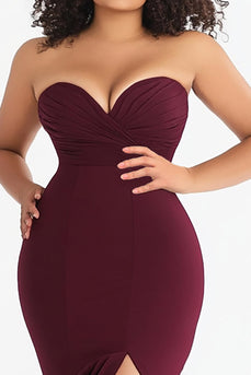 Burgundy Plus Size Mermaid Sweetheart Formal Dress with Slit