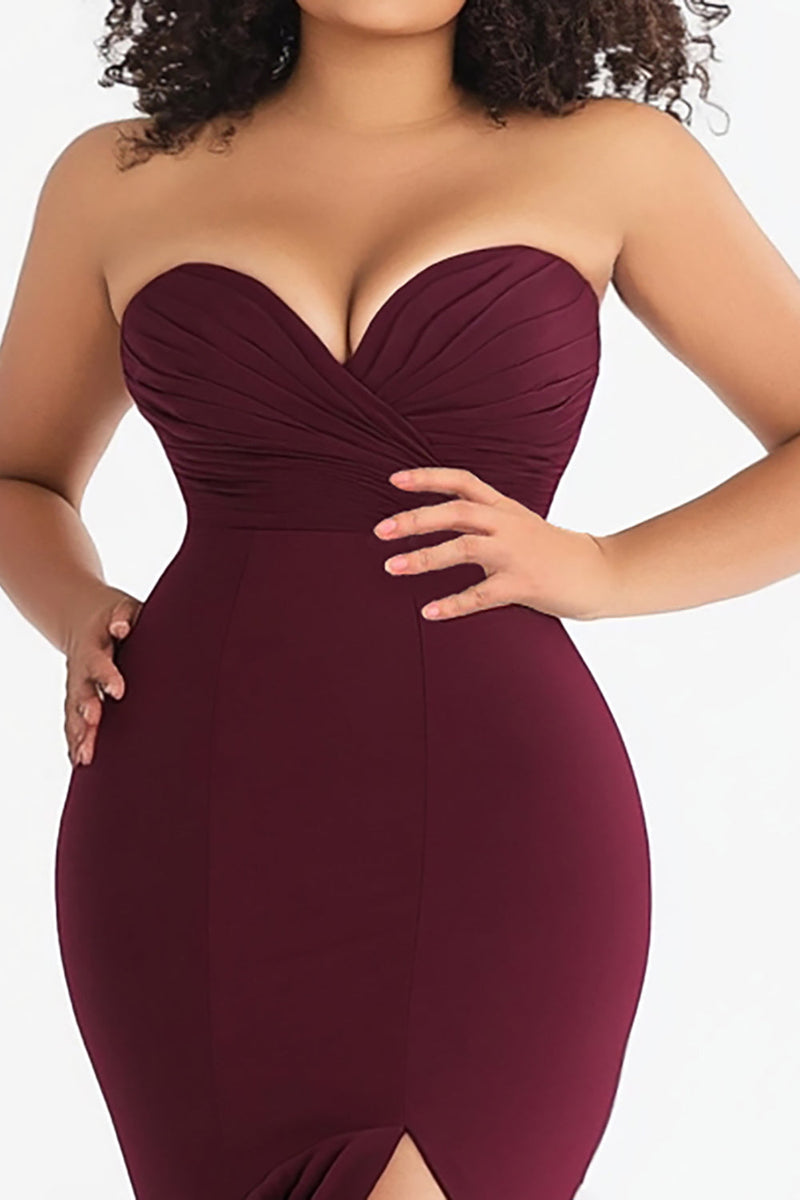 Load image into Gallery viewer, Burgundy Plus Size Mermaid Sweetheart Formal Dress with Slit