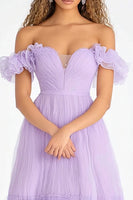 Load image into Gallery viewer, Off the Shoulder Lilac A Line Tulle Long Formal Dress