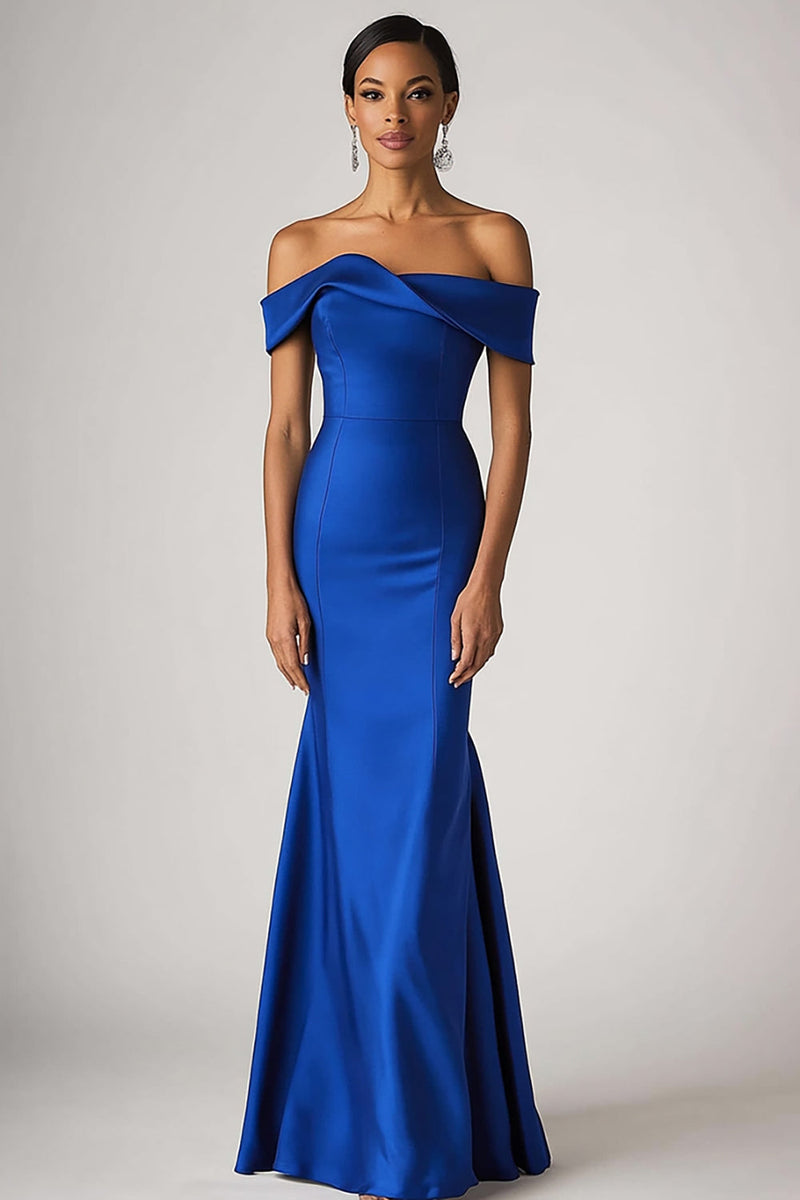 Load image into Gallery viewer, Royal Blue Sheath Satin Long Formal Dress